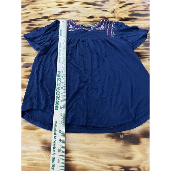 Knox Rose Peasant Blouse Embroidered Short Sleeve Dark Blue Size XS Hippie NWT - Picture 3 of 13